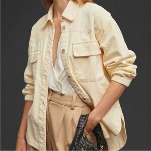 Anthropologie Maeve Corduroy Shirt Jacket Soft Cream Pockets Oversized L Shacket